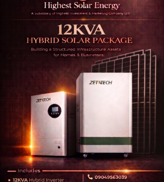12KVA Commercial Solar Package (Standard) – 10.24kWh ZETATECH Lithium Battery