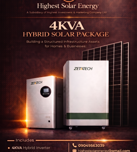 4KVA Hybrid Solar Package (Starter) – 2.56kWh ZETATECH Lithium Battery